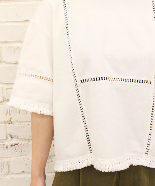 CIAOPANIC(チャオパニック)の「【Ciaopanic】 フリンジトップス(Tシャツ/カットソー・レディース・ホワイト/ブラック/カーキ・FREE)」の12枚目の写真