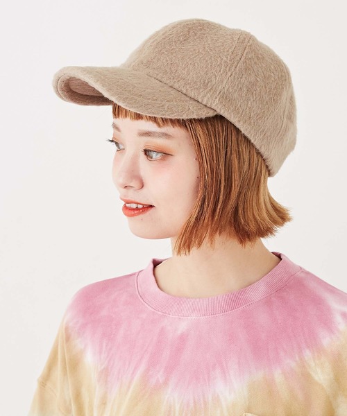 CUBE SUGAR(キューブシュガー)の「無地シャギーキャップ(キャップ・レディース・ブラック/グレイッシュベージュ・M)」の2枚目の写真
