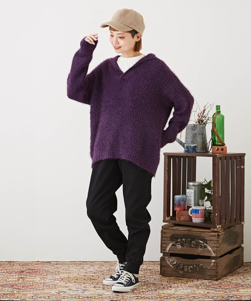 CUBE SUGAR(キューブシュガー)の「無地シャギーキャップ(キャップ・レディース・ブラック/グレイッシュベージュ・M)」の12枚目の写真
