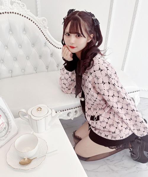 MA*RS♡Sugar Gloss♡ハート鍵編みカーディガン ボレロ ピンク MA*RS（アメーバーマーズ）の「モノグラムニットカーデ