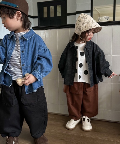 aimoha(アイモハ)の「【aimoha-KIDS-】子供服 ユニセックスデニムシャツジャケット(デニムジャケット・キッズ・ブラック/ブルー・110/80/120/100/90)」の7枚目の写真