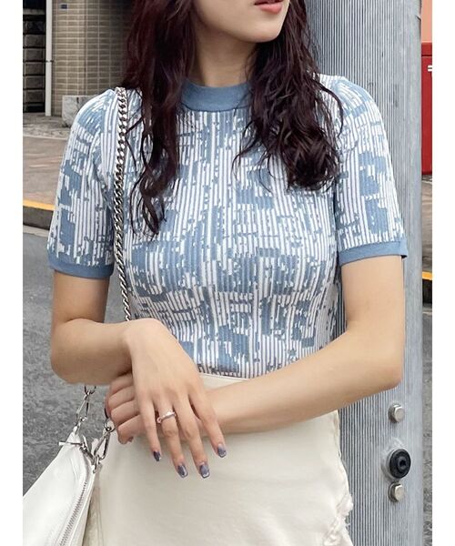 MURUA(ムルーア)の「ミックスジャガードリブトップス(ニット/セーター・レディース・ブラック/グレー/ブルー・FREE)」の3枚目の写真