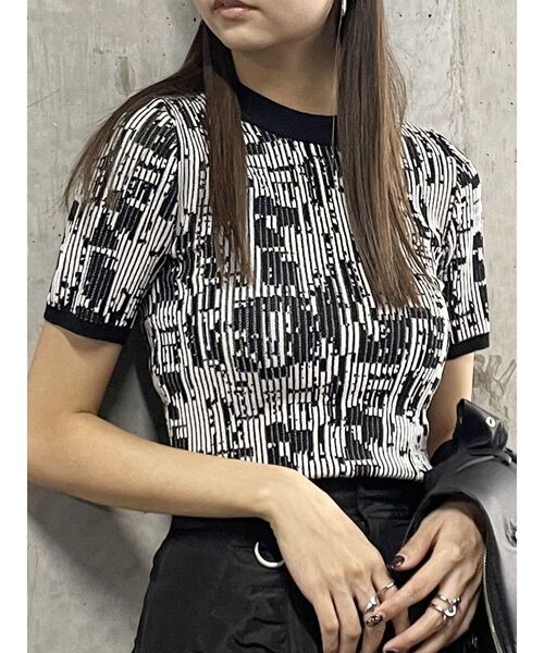 MURUA(ムルーア)の「ミックスジャガードリブトップス(ニット/セーター・レディース・ブラック/グレー/ブルー・FREE)」の1枚目の写真