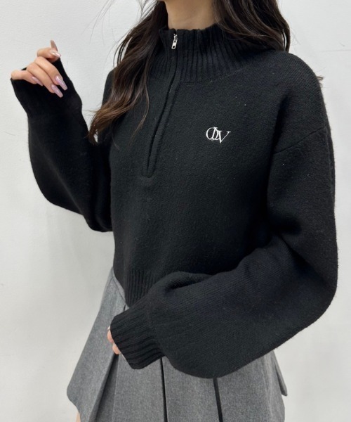 OLIVE des OLIVE(オリーブデオリーブ)の「ハーフZIPハイネックニット 1032050480(ニット/セーター・レディース・ブラック系その他/トップグレー/ブラック/アイボリー・FREE)」の2枚目の写真