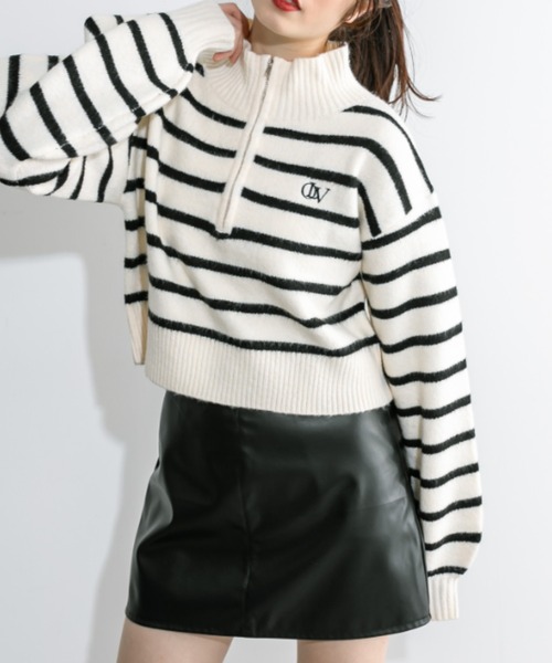 OLIVE des OLIVE(オリーブデオリーブ)の「ハーフZIPハイネックニット 1032050480(ニット/セーター・レディース・ブラック系その他/トップグレー/ブラック/アイボリー・FREE)」の21枚目の写真