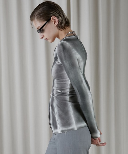 PRANK PROJECT（プランクプロジェクト）の「ペイントリブジップカーデ / Painted Rib Zip Cardigan（Tシャツ/カットソー・レディース・ホワイト/ブラック・FREE）」の5枚目の写真