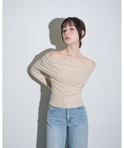 MOCOA'S（モコアズ）の「オフショルニットトップス（ニット/セーター・レディース・ホワイト系その他/ブラック/グレー・FREE）」の7枚目の写真