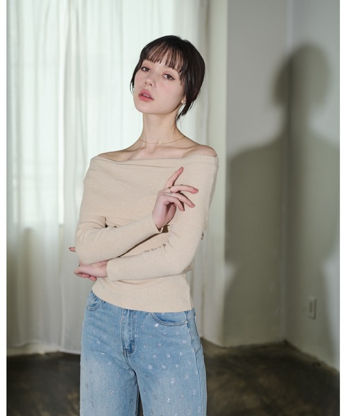 MOCOA'S（モコアズ）の「オフショルニットトップス（ニット/セーター・レディース・ホワイト系その他/ブラック/グレー・FREE）」の5枚目の写真