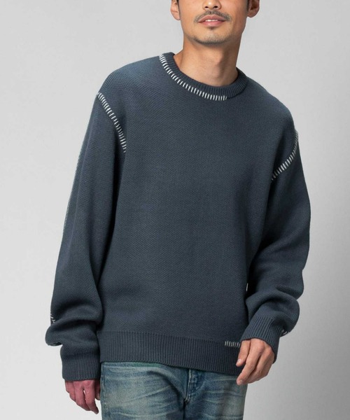 Right-on（ライトオン）の「手差しステッチニット（ニット/セーター・メンズ・ダークグレー/オフホワイト/ブラック・M/L/XL）」の3枚目の写真