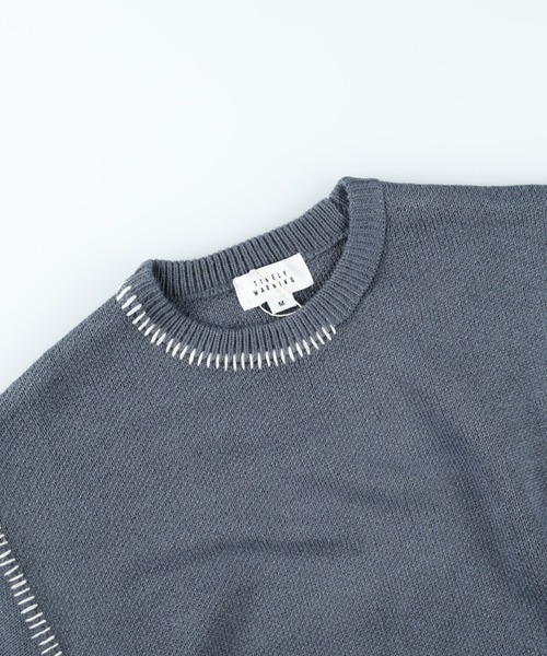 Right-on（ライトオン）の「手差しステッチニット（ニット/セーター・メンズ・ダークグレー/オフホワイト/ブラック・M/L/XL）」の8枚目の写真