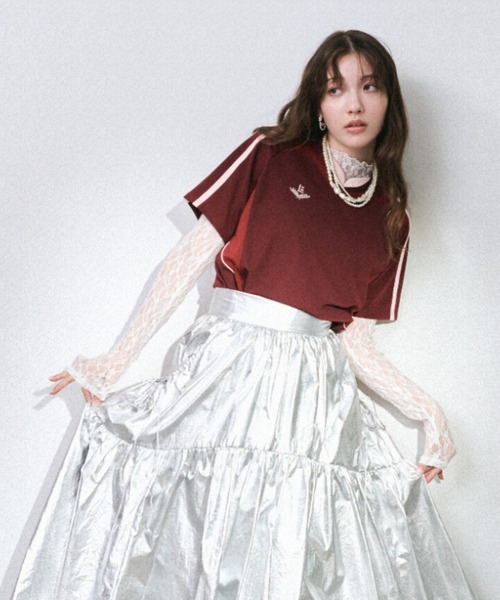 Lily Brown◆24SS/フットボールTシャツ/one/ポリエステル/ボルドー/無地/LWCT241176 Lily Brown リリーブラウン LILYフットボールTシャツ 未使用品