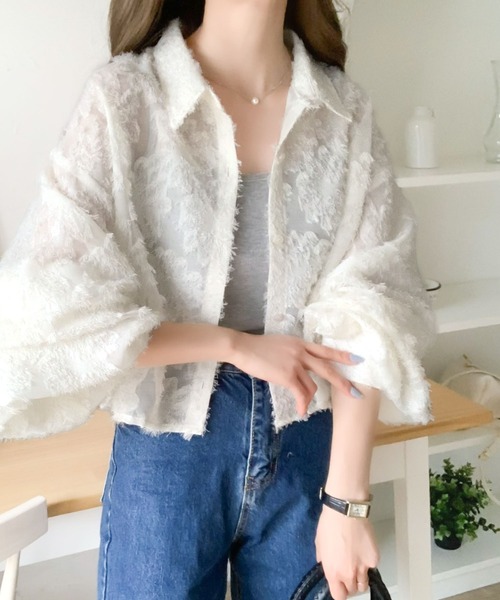 mily bilet(ミウィビレット)の「【mily bilet】1枚で華やか。シャギーシアージャガードクロップドシャツ(シャツ/ブラウス・レディース・ブラック/アイボリー・LARGE/MEDIUM/SMALL/X-LARGE)」の8枚目の写真