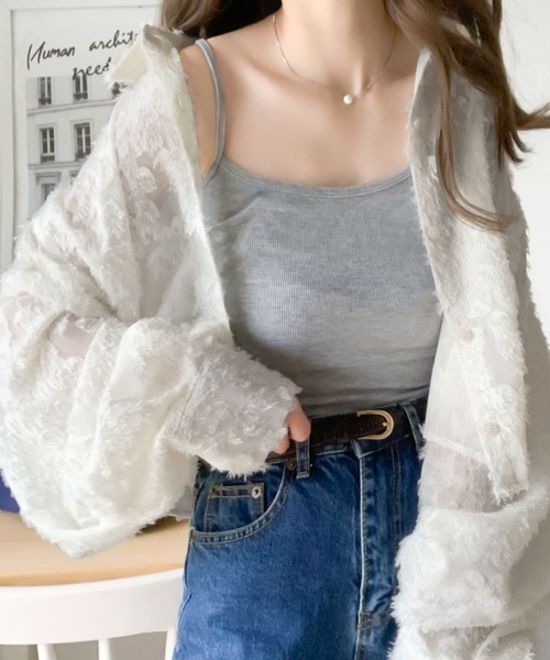mily bilet(ミウィビレット)の「【mily bilet】1枚で華やか。シャギーシアージャガードクロップドシャツ(シャツ/ブラウス・レディース・ブラック/アイボリー・LARGE/MEDIUM/SMALL/X-LARGE)」の9枚目の写真