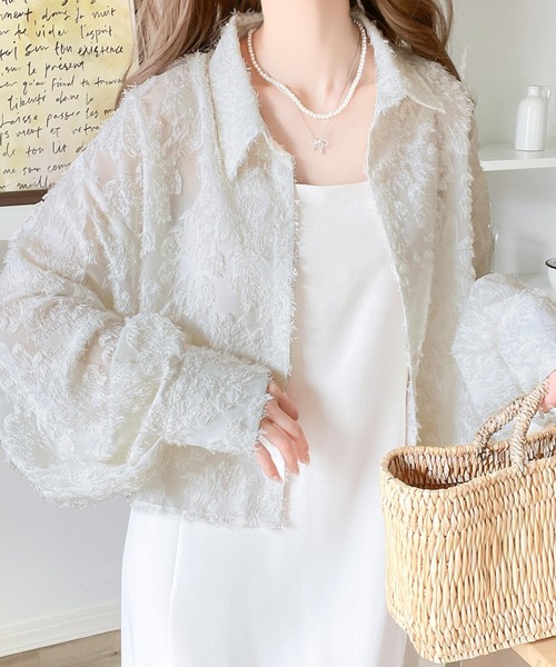 mily bilet(ミウィビレット)の「【mily bilet】1枚で華やか。シャギーシアージャガードクロップドシャツ(シャツ/ブラウス・レディース・ブラック/アイボリー・LARGE/MEDIUM/SMALL/X-LARGE)」の14枚目の写真