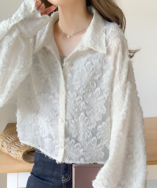 mily bilet(ミウィビレット)の「【mily bilet】1枚で華やか。シャギーシアージャガードクロップドシャツ(シャツ/ブラウス・レディース・ブラック/アイボリー・LARGE/MEDIUM/SMALL/X-LARGE)」の15枚目の写真