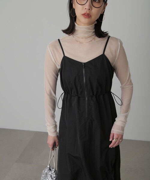 FREE'S MART（フリーズマート）の「◆ナイロンドロストシャーリングジャンスカ（ワンピース・レディース・ブラック/ホワイト・SMALL/MEDIUM）」の8枚目の写真