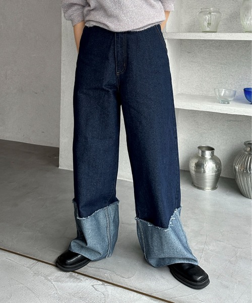 feepur（フェピュール）の「ロールアップワイドデニム（デニムパンツ・レディース・グレー/ネイビー・MEDIUM/SMALL）」の16枚目の写真