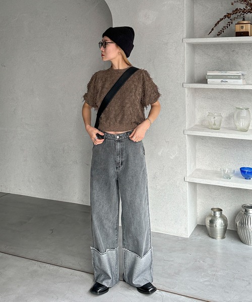 feepur（フェピュール）の「ロールアップワイドデニム（デニムパンツ・レディース・グレー/ネイビー・MEDIUM/SMALL）」の6枚目の写真