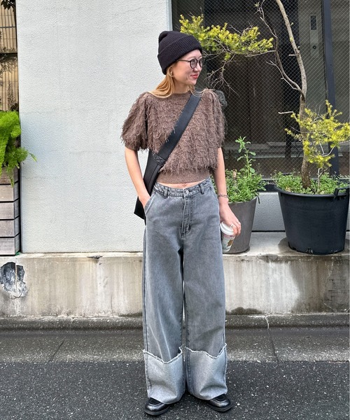 feepur（フェピュール）の「ロールアップワイドデニム（デニムパンツ・レディース・グレー/ネイビー・MEDIUM/SMALL）」の4枚目の写真