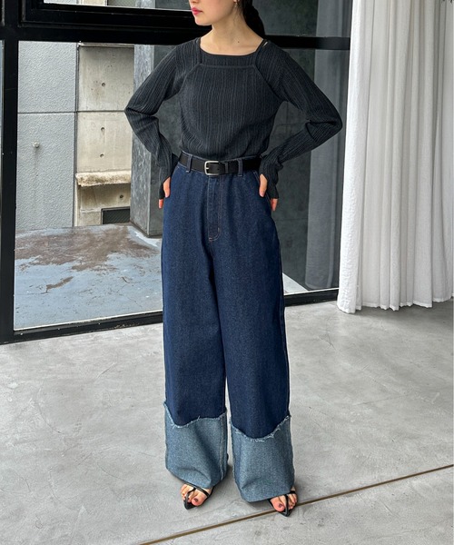 feepur（フェピュール）の「ロールアップワイドデニム（デニムパンツ・レディース・グレー/ネイビー・MEDIUM/SMALL）」の19枚目の写真