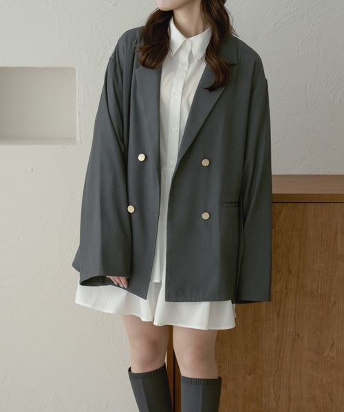 Ambre Neige(アンブルネージュ)の「2WAYダブルカラー袖スリットジャケット/WEB/EC限定商品(テーラードジャケット・レディース・グレー/ダークブラウン・FREE)」の2枚目の写真
