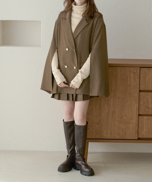Ambre Neige(アンブルネージュ)の「2WAYダブルカラー袖スリットジャケット/WEB/EC限定商品(テーラードジャケット・レディース・グレー/ダークブラウン・FREE)」の8枚目の写真