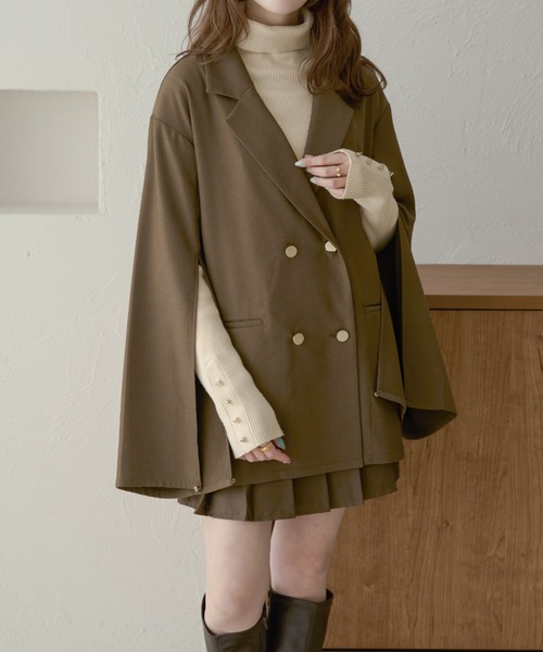 Ambre Neige(アンブルネージュ)の「2WAYダブルカラー袖スリットジャケット/WEB/EC限定商品(テーラードジャケット・レディース・グレー/ダークブラウン・FREE)」の3枚目の写真