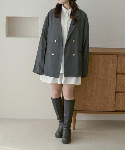 Ambre Neige(アンブルネージュ)の「2WAYダブルカラー袖スリットジャケット/WEB/EC限定商品(テーラードジャケット・レディース・グレー/ダークブラウン・FREE)」の13枚目の写真