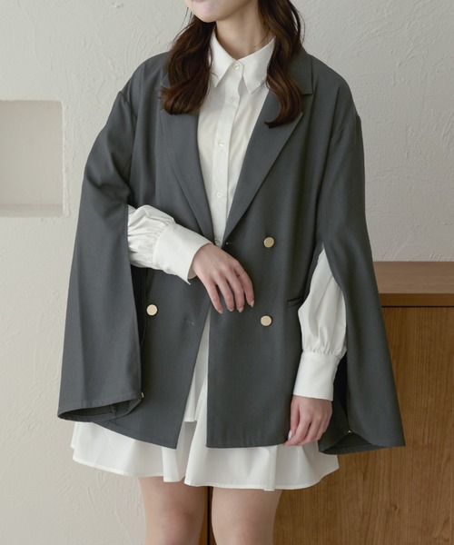 Ambre Neige(アンブルネージュ)の「2WAYダブルカラー袖スリットジャケット/WEB/EC限定商品(テーラードジャケット・レディース・グレー/ダークブラウン・FREE)」の11枚目の写真
