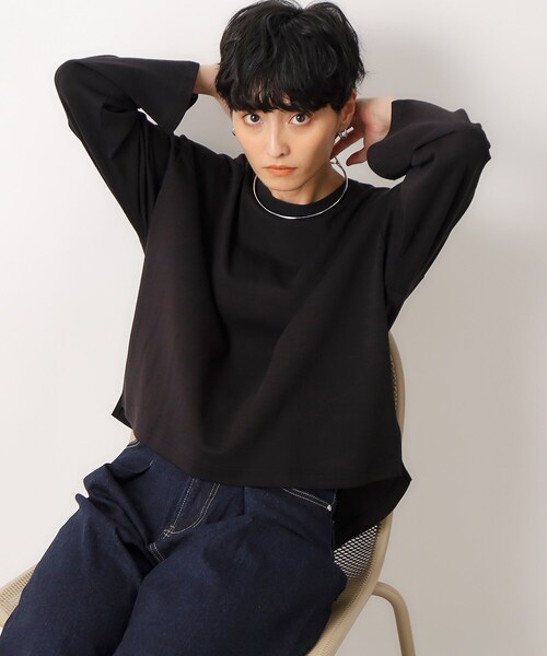 OPAQUE.CLIP(オペークドットクリップ)の「◆シルキーポンチ ワイドトップス【洗濯機洗い可/UVケア】(Tシャツ/カットソー・レディース・ホワイト/ブラック/ホワイト系3・36/38/40/42)」の3枚目の写真