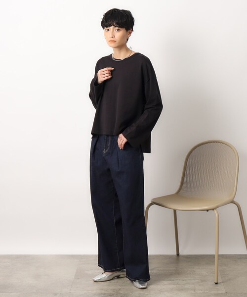 OPAQUE.CLIP(オペークドットクリップ)の「◆シルキーポンチ ワイドトップス【洗濯機洗い可/UVケア】(Tシャツ/カットソー・レディース・ホワイト/ブラック/ホワイト系3・36/38/40/42)」の12枚目の写真