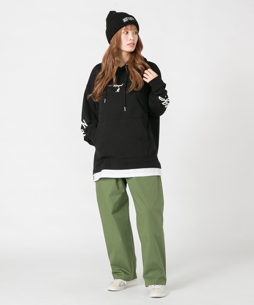 KANGOL(カンゴール)の「【KANGOL/カンゴール】 フェイクレイヤード 袖プリント ビッグシルエット 裏毛フーディー プルオーバーパーカー(パーカー・メンズ・ブラック/グレー/ライトグリーン・MEDIUM/LARGE/X-LARGE)」の9枚目の写真