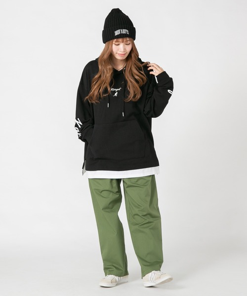 KANGOL(カンゴール)の「【KANGOL/カンゴール】 フェイクレイヤード 袖プリント ビッグシルエット 裏毛フーディー プルオーバーパーカー(パーカー・メンズ・ブラック/グレー/ライトグリーン・MEDIUM/LARGE/X-LARGE)」の8枚目の写真