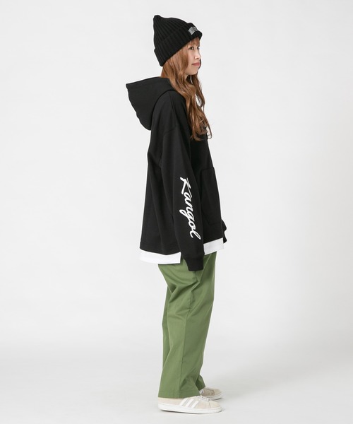 KANGOL(カンゴール)の「【KANGOL/カンゴール】 フェイクレイヤード 袖プリント ビッグシルエット 裏毛フーディー プルオーバーパーカー(パーカー・メンズ・ブラック/グレー/ライトグリーン・MEDIUM/LARGE/X-LARGE)」の5枚目の写真