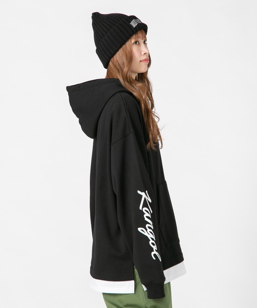 KANGOL(カンゴール)の「【KANGOL/カンゴール】 フェイクレイヤード 袖プリント ビッグシルエット 裏毛フーディー プルオーバーパーカー(パーカー・メンズ・ブラック/グレー/ライトグリーン・MEDIUM/LARGE/X-LARGE)」の10枚目の写真
