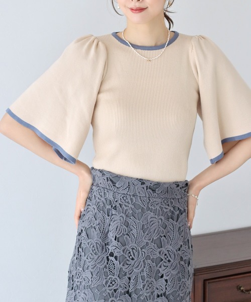 BLUEEAST(ブルーイースト)の「配色フレアスリーブ五分袖ニット(ニット/セーター・レディース・アイボリー/ブラック/ベージュ/ミント・MEDIUM)」の19枚目の写真