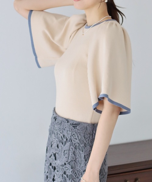 BLUEEAST(ブルーイースト)の「配色フレアスリーブ五分袖ニット(ニット/セーター・レディース・アイボリー/ブラック/ベージュ/ミント・MEDIUM)」の18枚目の写真