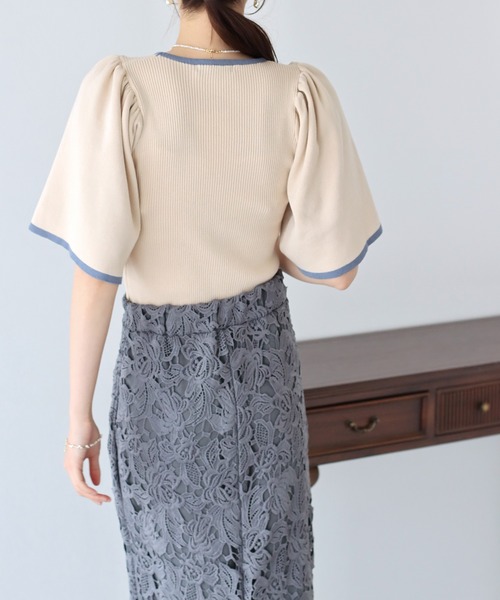 BLUEEAST(ブルーイースト)の「配色フレアスリーブ五分袖ニット(ニット/セーター・レディース・アイボリー/ブラック/ベージュ/ミント・MEDIUM)」の15枚目の写真