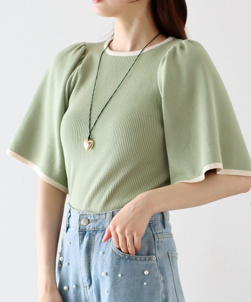 BLUEEAST(ブルーイースト)の「配色フレアスリーブ五分袖ニット(ニット/セーター・レディース・アイボリー/ブラック/ベージュ/ミント・MEDIUM)」の11枚目の写真