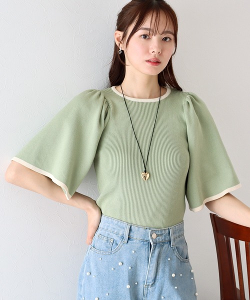 BLUEEAST(ブルーイースト)の「配色フレアスリーブ五分袖ニット(ニット/セーター・レディース・アイボリー/ブラック/ベージュ/ミント・MEDIUM)」の13枚目の写真