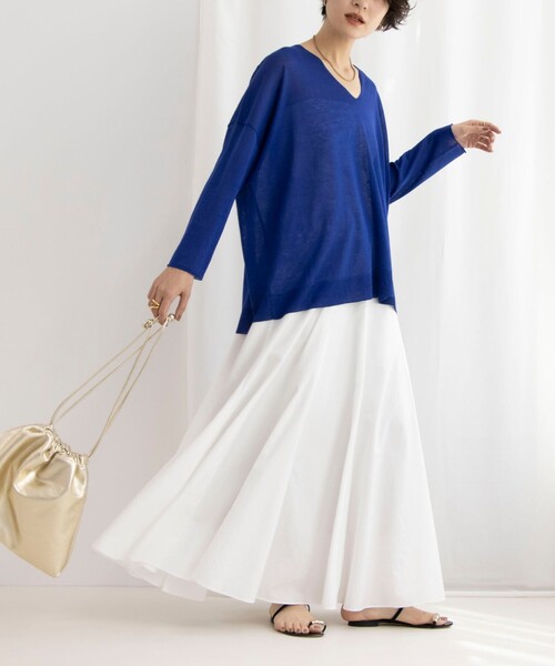 NOLLEY'S パエーゼVネックプルオーバーサマーニット 24SS 麻混 青系 NOLLEY'S パエーゼVネックプルオーバーサマーニット 24SS 麻混