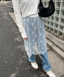リボン柄レーススカート