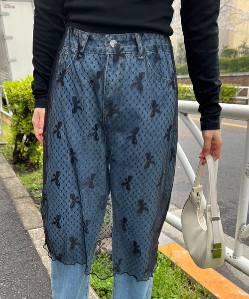 mebole(メボレ)の「リボン柄レーススカート(スカート・レディース・ホワイト/ブラック・FREE)」の1枚目の写真