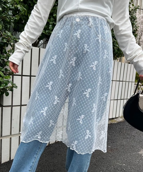 mebole(メボレ)の「リボン柄レーススカート(スカート・レディース・ホワイト/ブラック・FREE)」の3枚目の写真