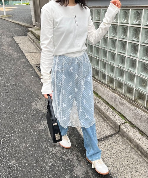 mebole(メボレ)の「リボン柄レーススカート(スカート・レディース・ホワイト/ブラック・FREE)」の4枚目の写真