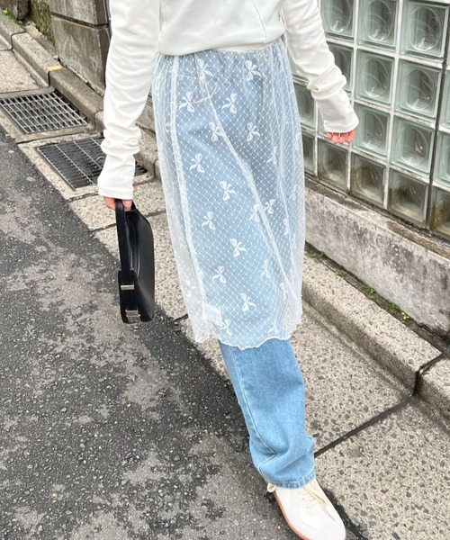mebole(メボレ)の「リボン柄レーススカート(スカート・レディース・ホワイト/ブラック・FREE)」の6枚目の写真