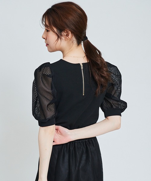31 Sons de mode（トランテアン　ソン　ドゥ　モード）の「メッシュスリーブトップス（Tシャツ/カットソー・レディース・ブラック/オフホワイト・36）」の12枚目の写真