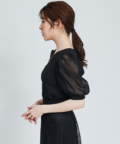 31 Sons de mode（トランテアン　ソン　ドゥ　モード）の「メッシュスリーブトップス（Tシャツ/カットソー・レディース・ブラック/オフホワイト・36）」の13枚目の写真