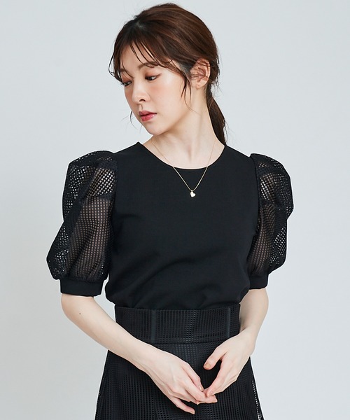 31 Sons de mode（トランテアン　ソン　ドゥ　モード）の「メッシュスリーブトップス（Tシャツ/カットソー・レディース・ブラック/オフホワイト・36）」の14枚目の写真