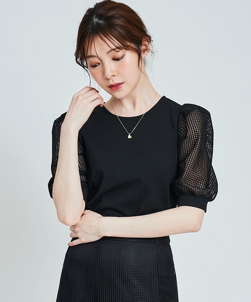 31 Sons de mode（トランテアン　ソン　ドゥ　モード）の「メッシュスリーブトップス（Tシャツ/カットソー・レディース・ブラック/オフホワイト・36）」の10枚目の写真